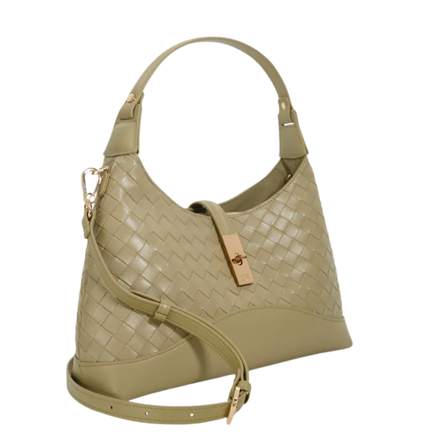 Woven Turn Lock Shoulder Bag
