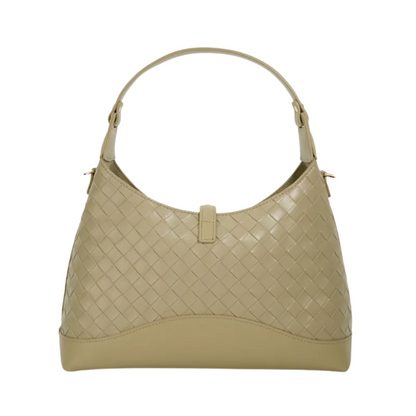 Woven Turn Lock Shoulder Bag
