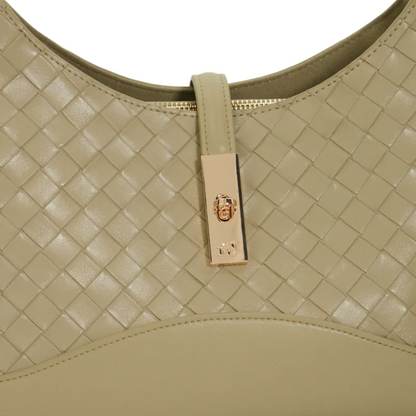 Woven Turn Lock Shoulder Bag