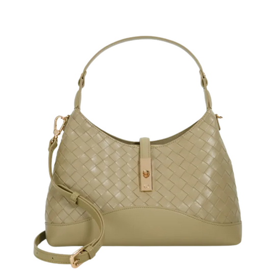 Woven Turn Lock Shoulder Bag